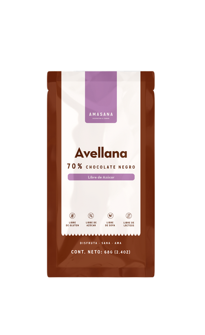 Barra de Chocolate Negro 70% con Avellanas (libre de azúcar)