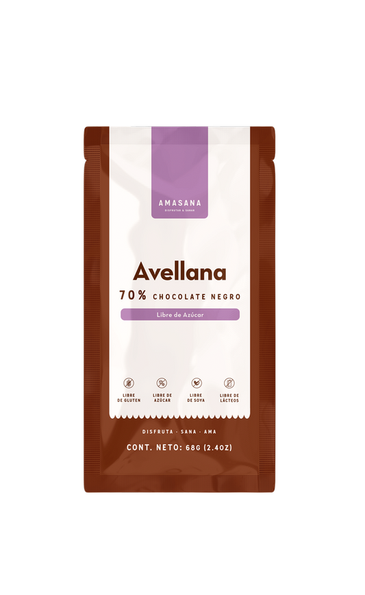 Barra de Chocolate Negro 70% con Avellanas (libre de azúcar)